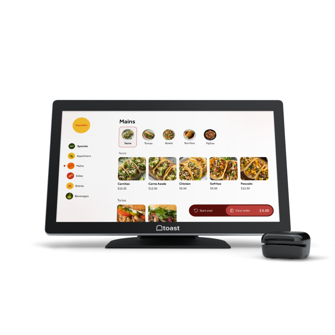 22” Toast Flex Kiosk (On Stand) with Toast Tap (On Counter)